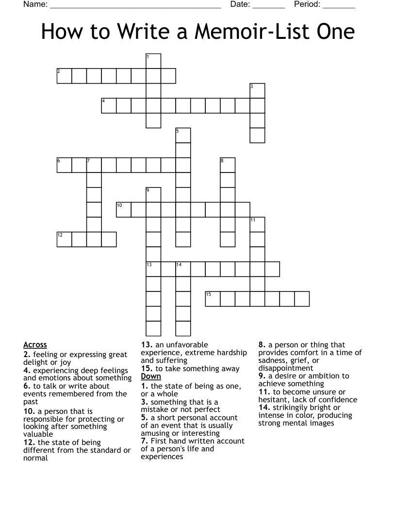 How to Write a Memoir-List One Crossword