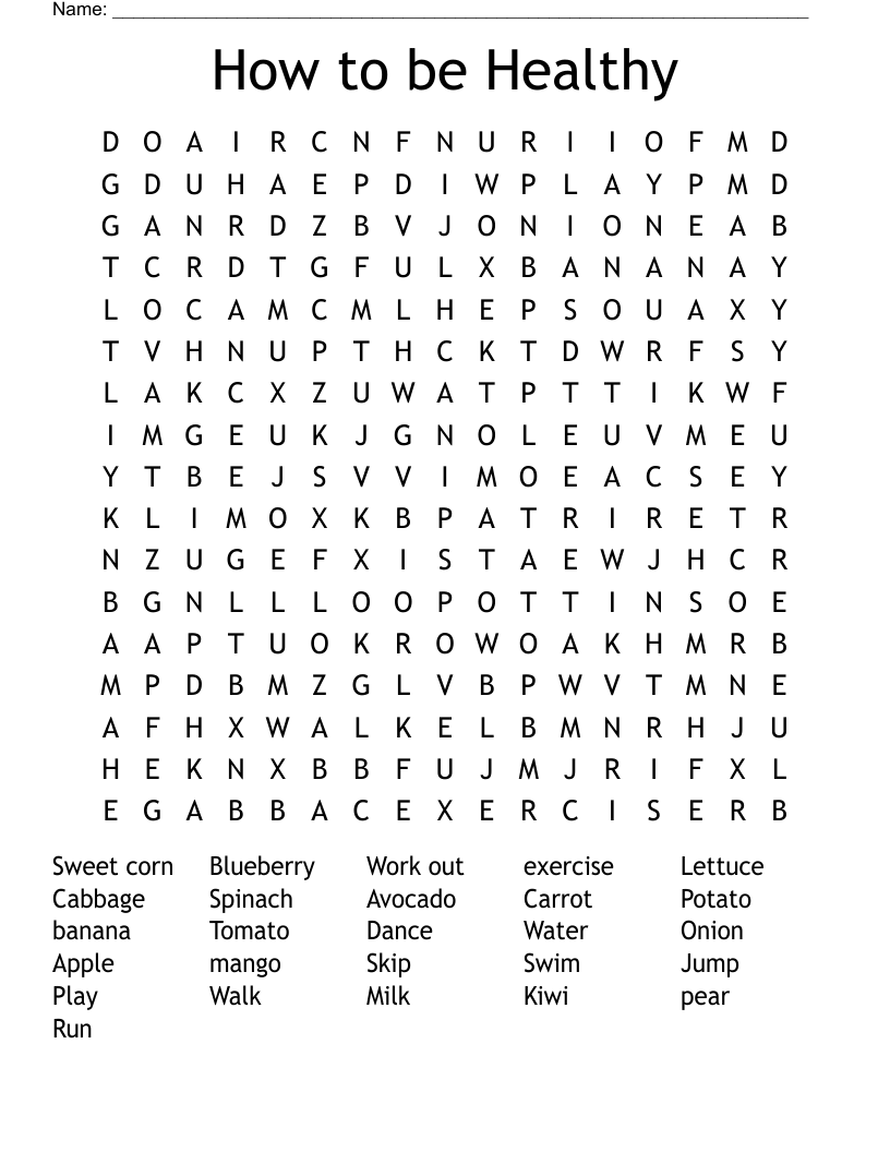 How to be Healthy Word Search