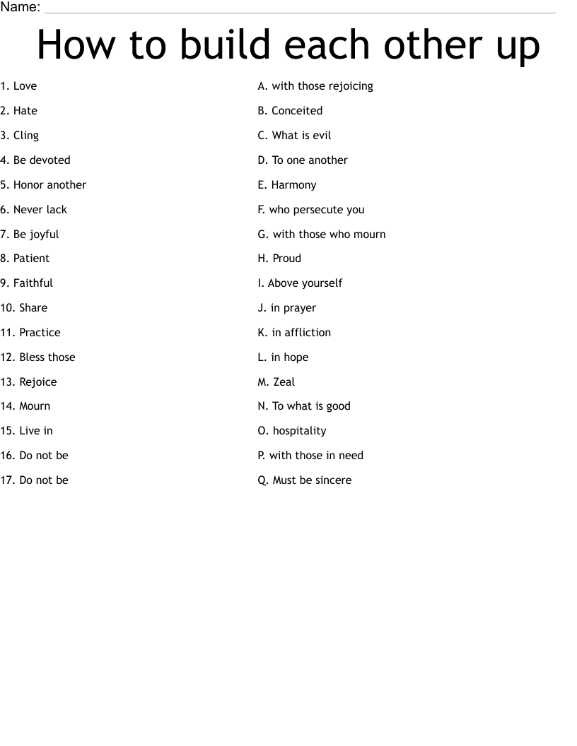 How to build each other up Worksheet