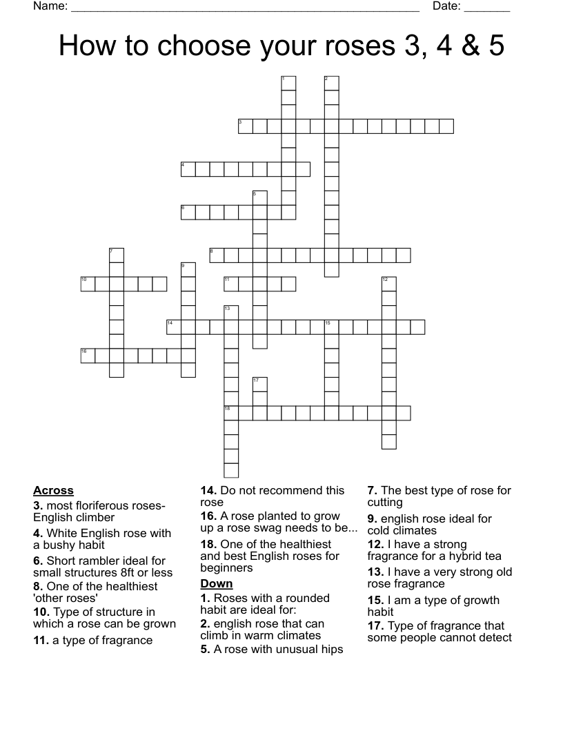 How to choose your roses 3, 4 & 5 Crossword