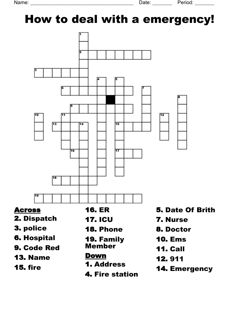 How to deal with a emergency! Crossword