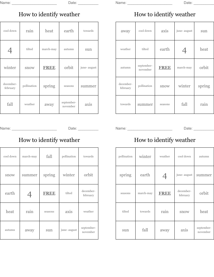 How to identify weather Bingo Cards