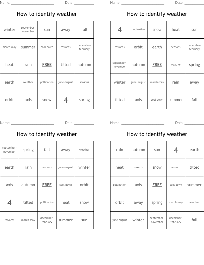 How to identify weather Bingo Cards