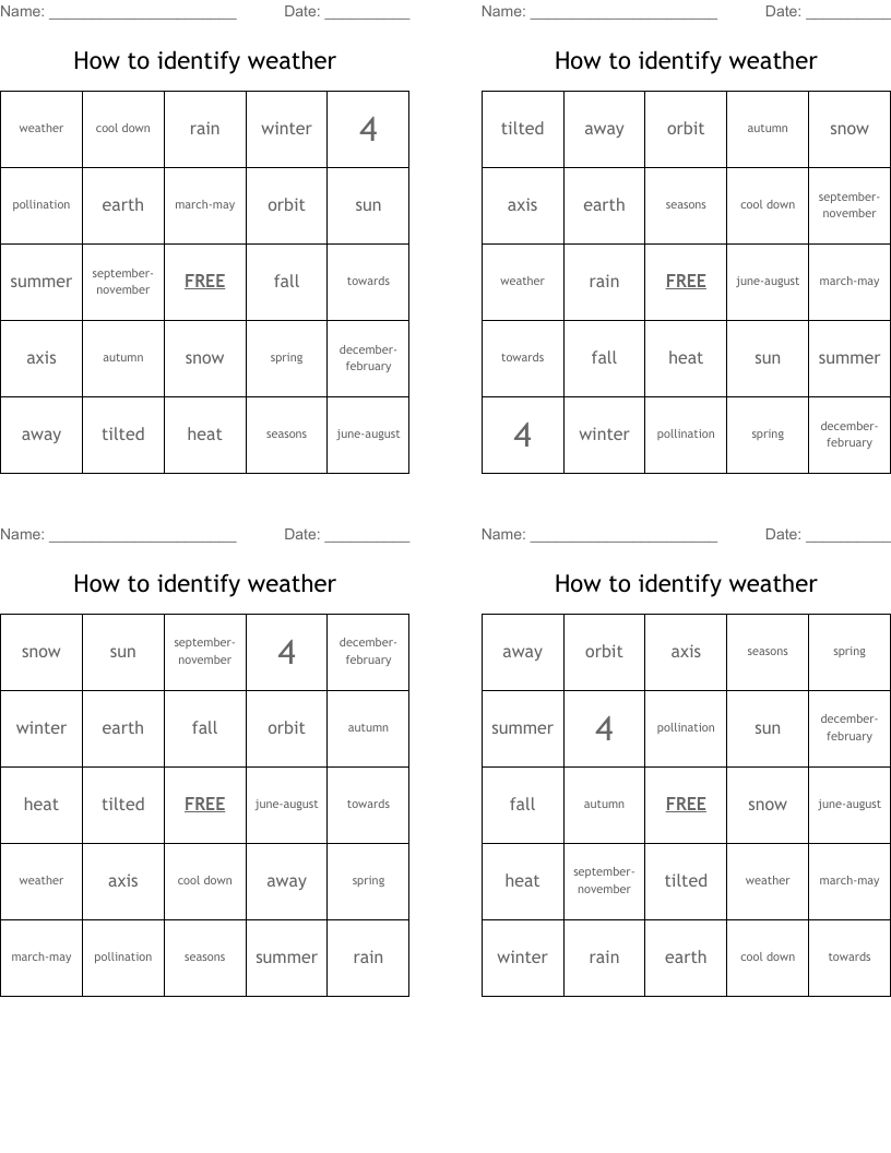 How to identify weather Bingo Cards