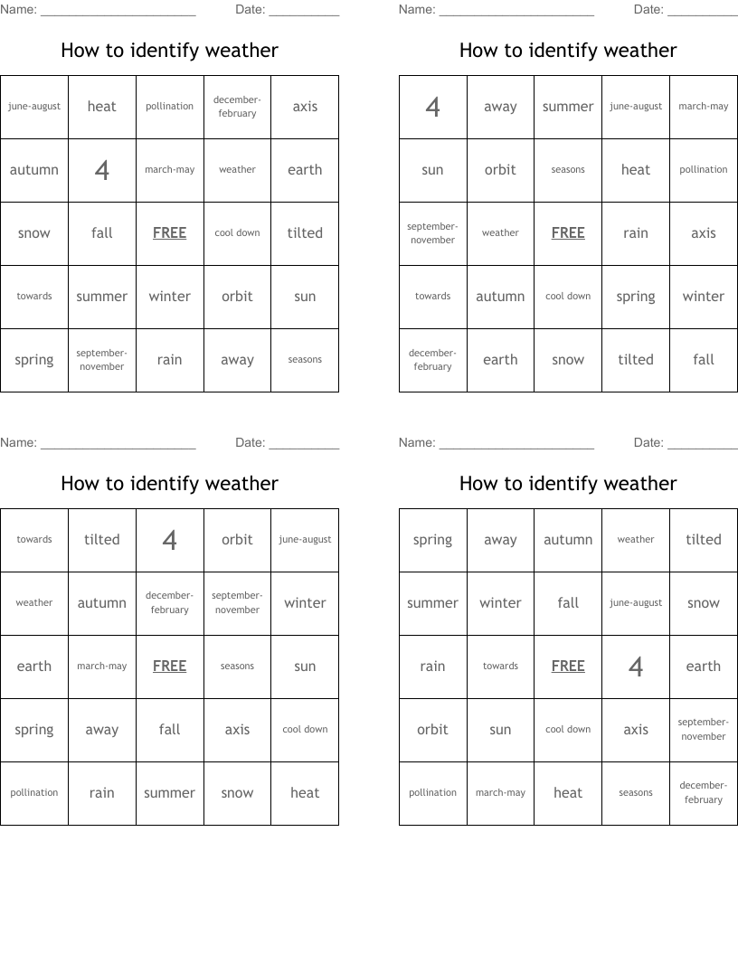 How to identify weather Bingo Cards