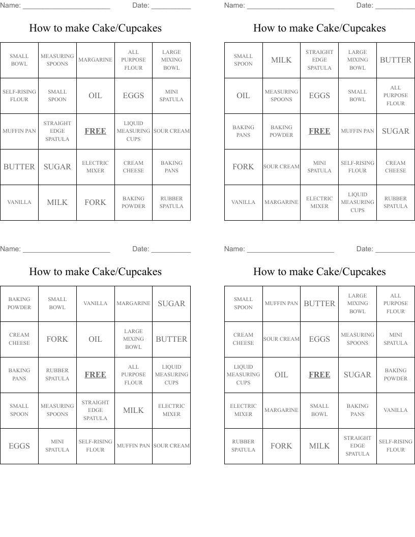 How to make Cake/Cupcakes  Bingo Cards