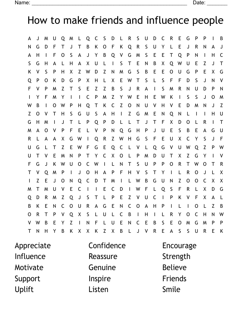 How to make friends and influence people  Word Search