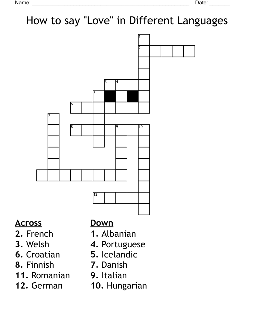 How to say "Love" in Different Languages Crossword
