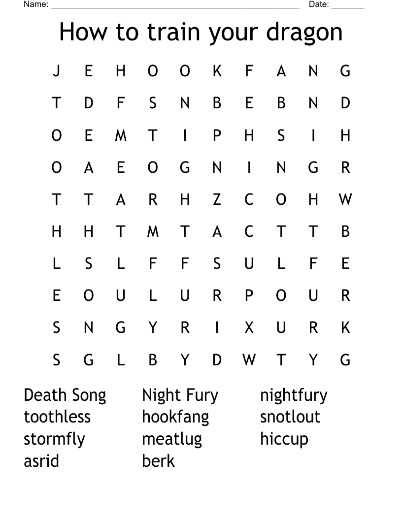 How to train your dragon Word Search