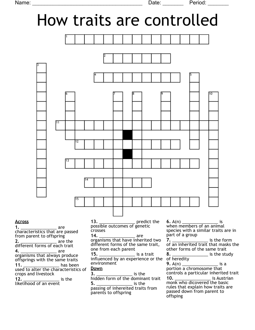 How traits are controlled Crossword