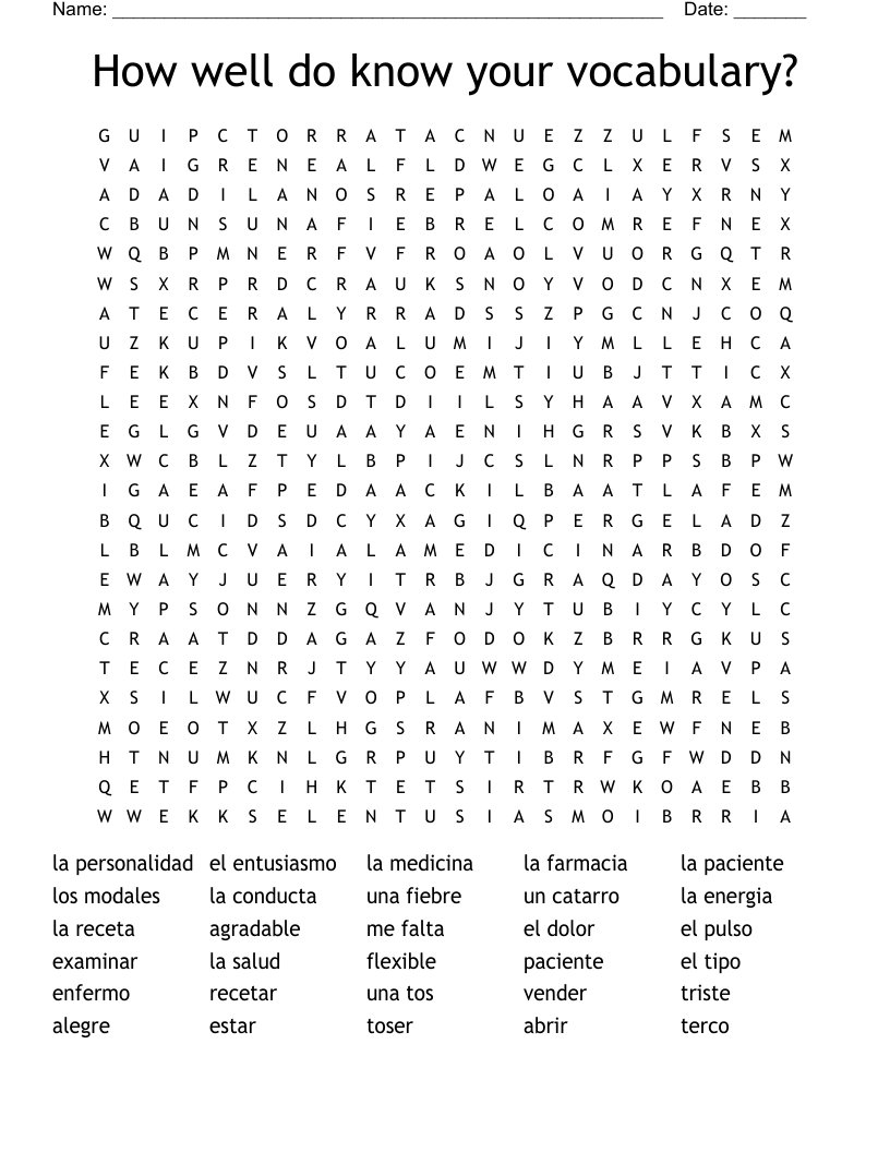 How well do know your vocabulary? Word Search