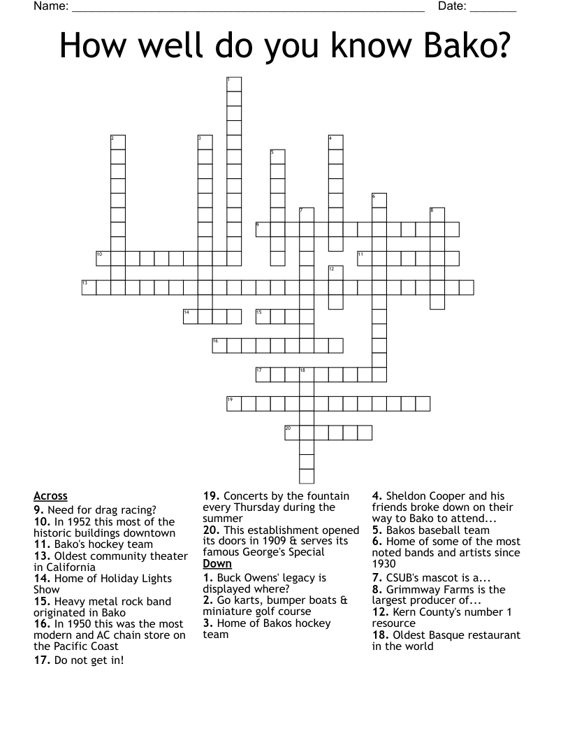 How well do you know Bako? Crossword