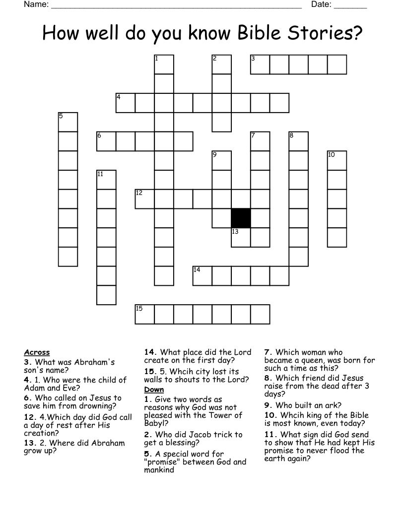 How well do you know Bible Stories? Crossword