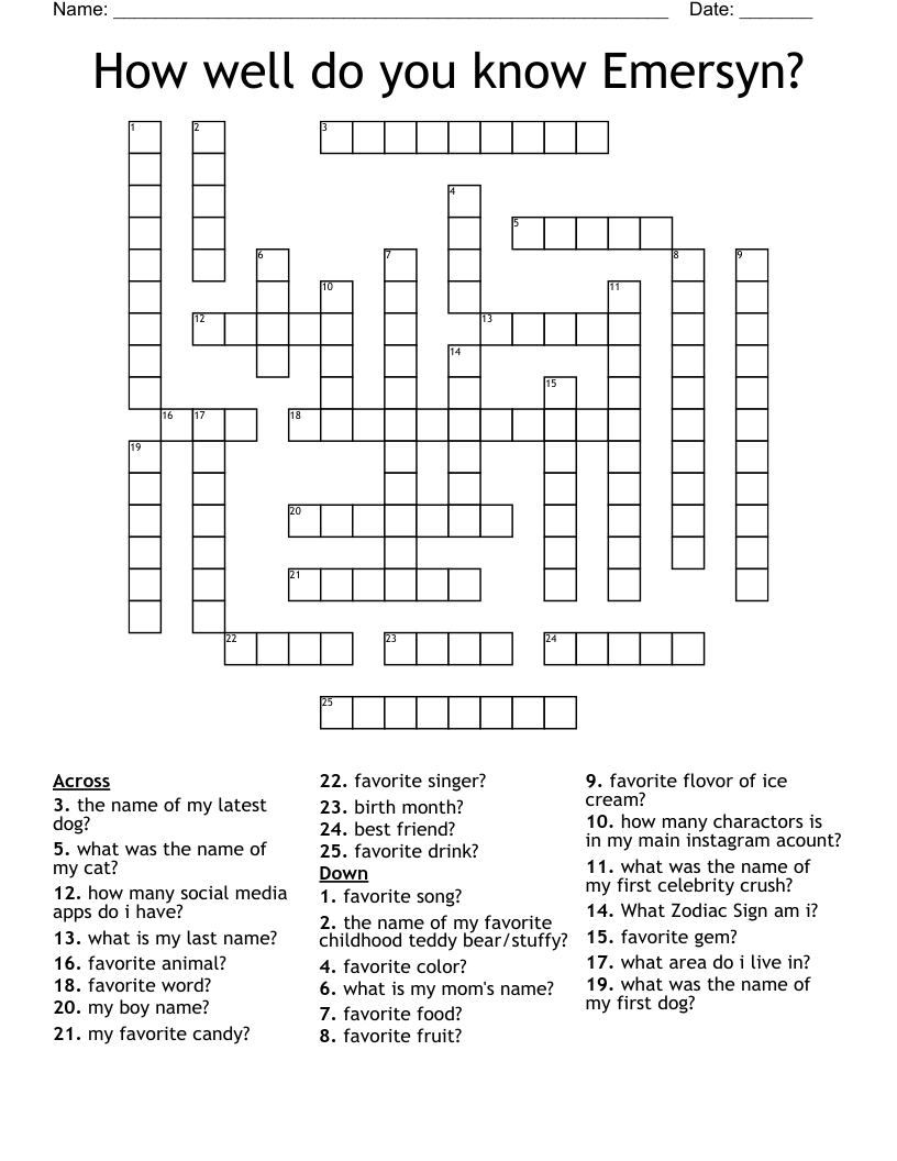 How well do you know Emersyn? Crossword