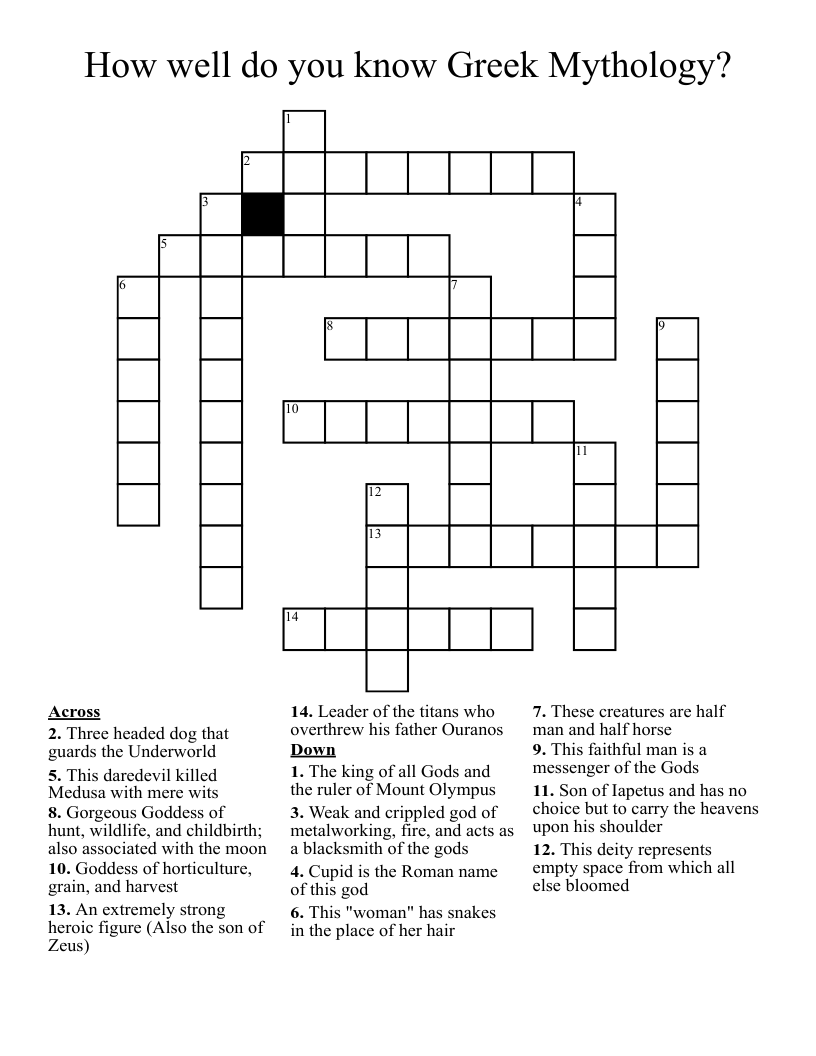 How well do you know Greek Mythology? Crossword