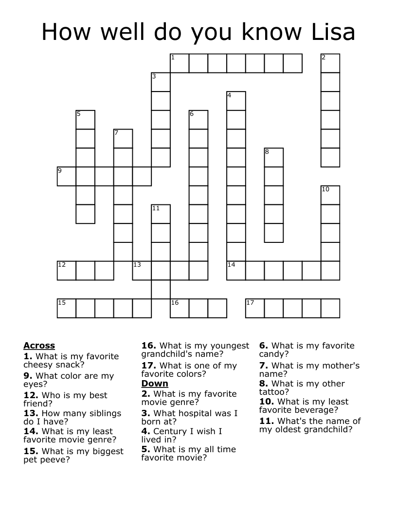 How well do you know Lisa Crossword