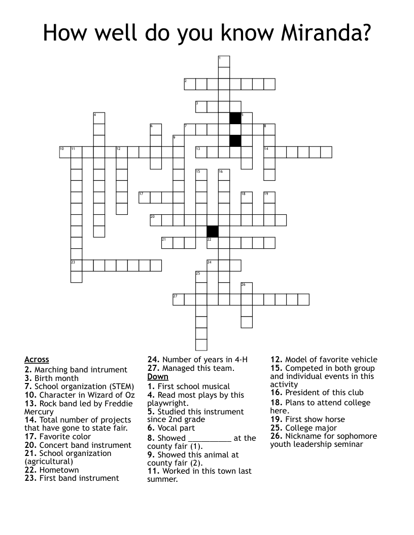 How well do you know Miranda? Crossword