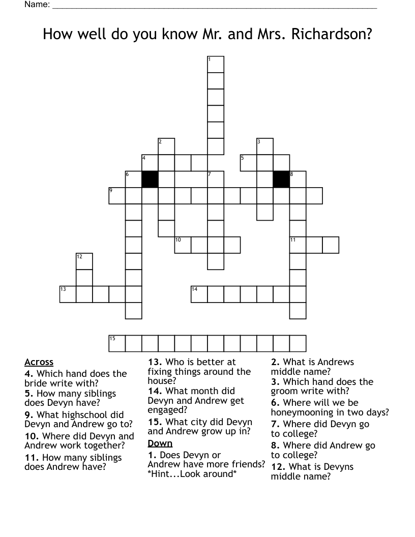 How well do you know Mr. and Mrs. Richardson? Crossword