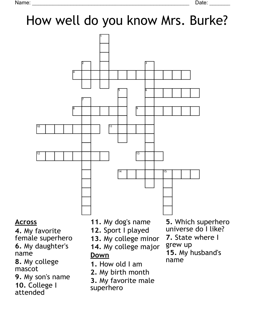 How well do you know Mrs. Burke? Crossword