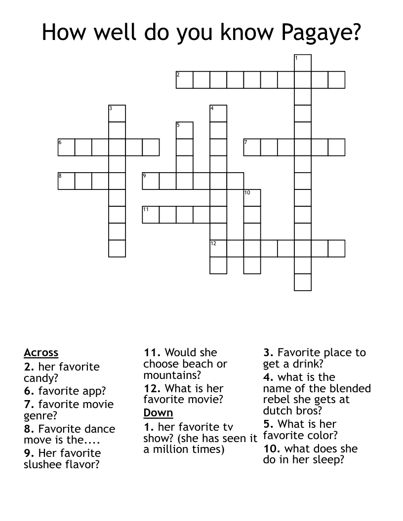 How well do you know Pagaye? Crossword