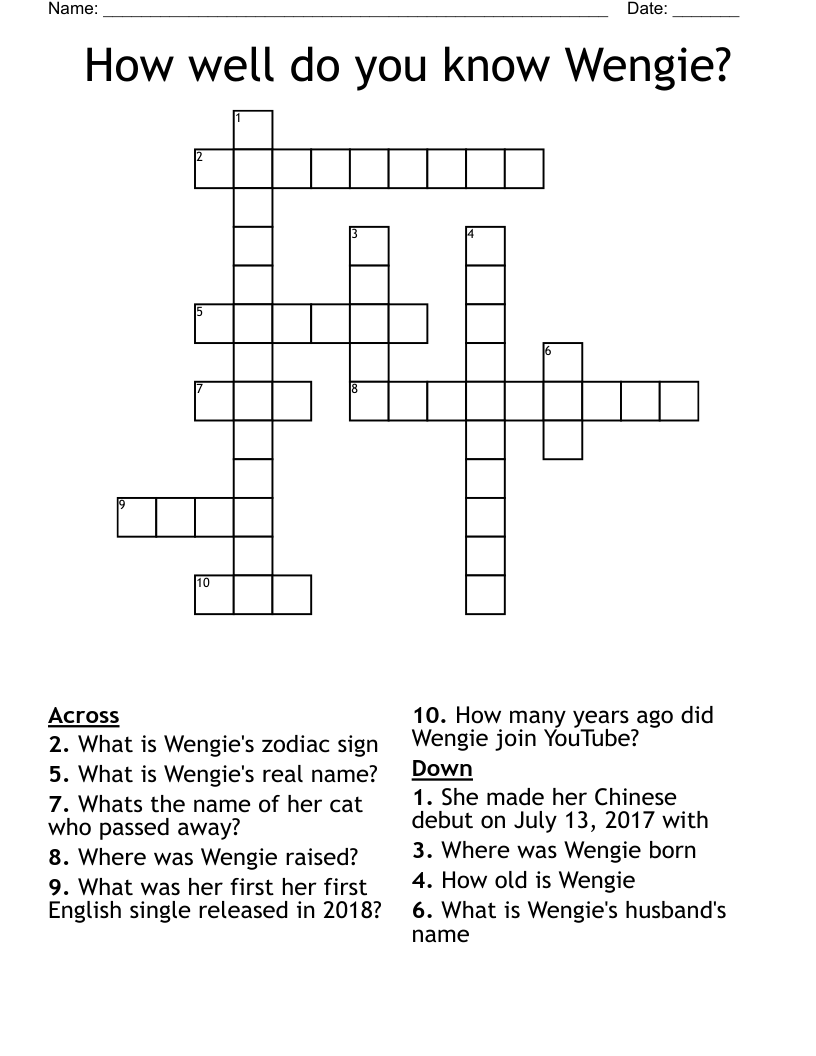 How well do you know Wengie? Crossword
