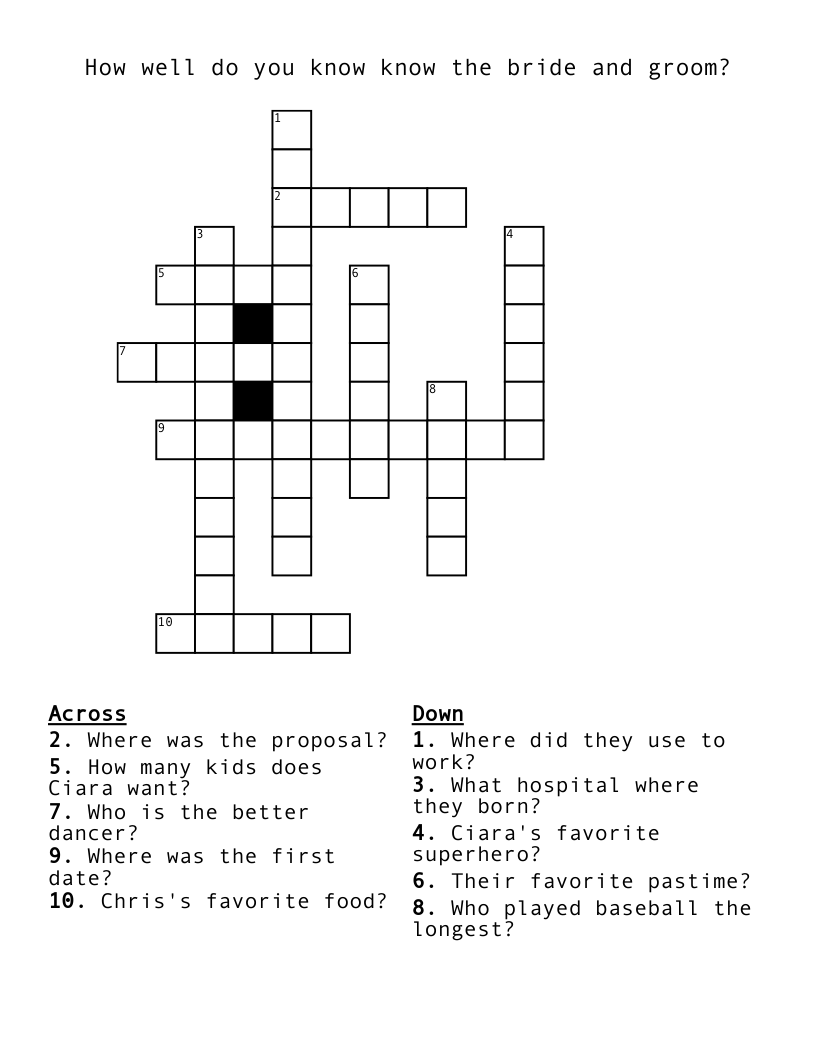 How well do you know know the bride and groom? Crossword