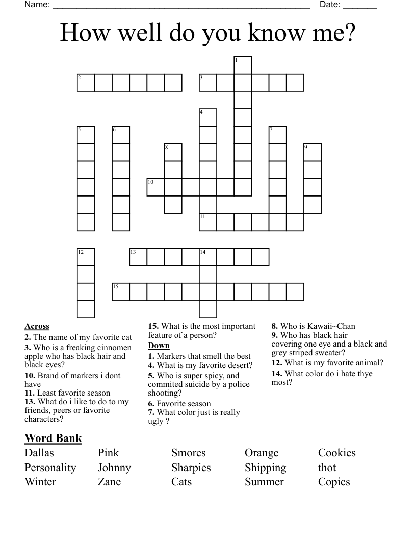 How well do you know me? Crossword