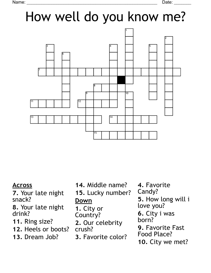 How well do you know me? Crossword