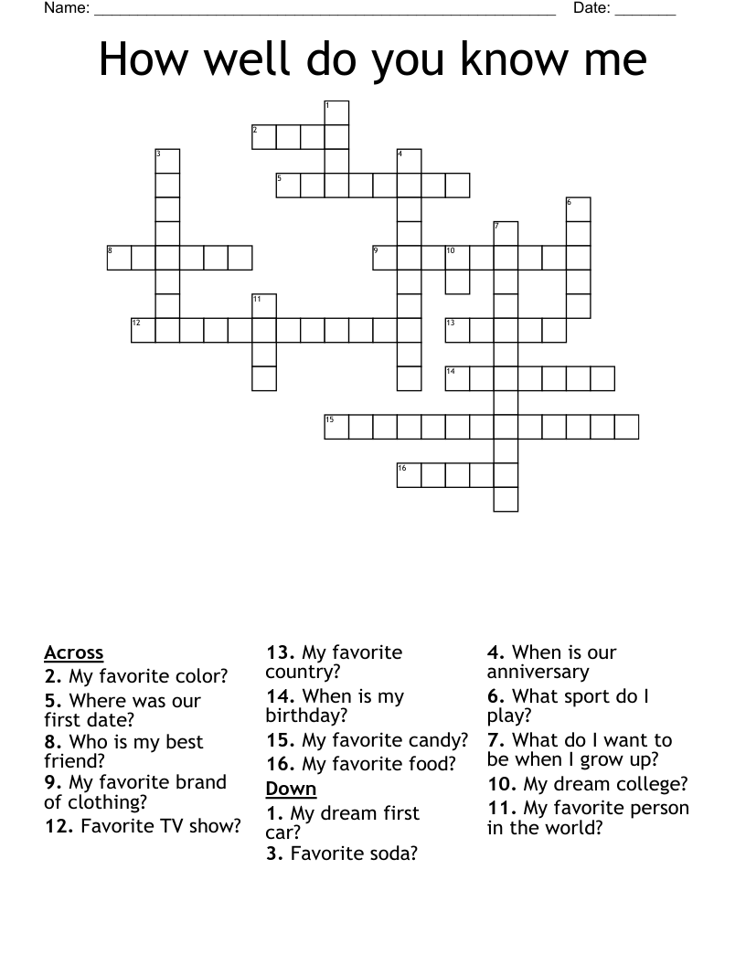 How well do you know me Crossword