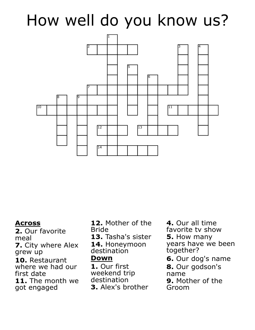 How well do you know us? Crossword