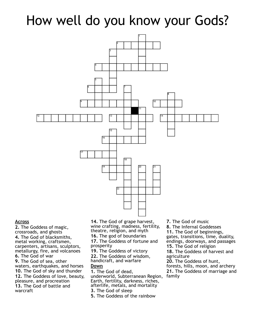 How well do you know your Gods? Crossword