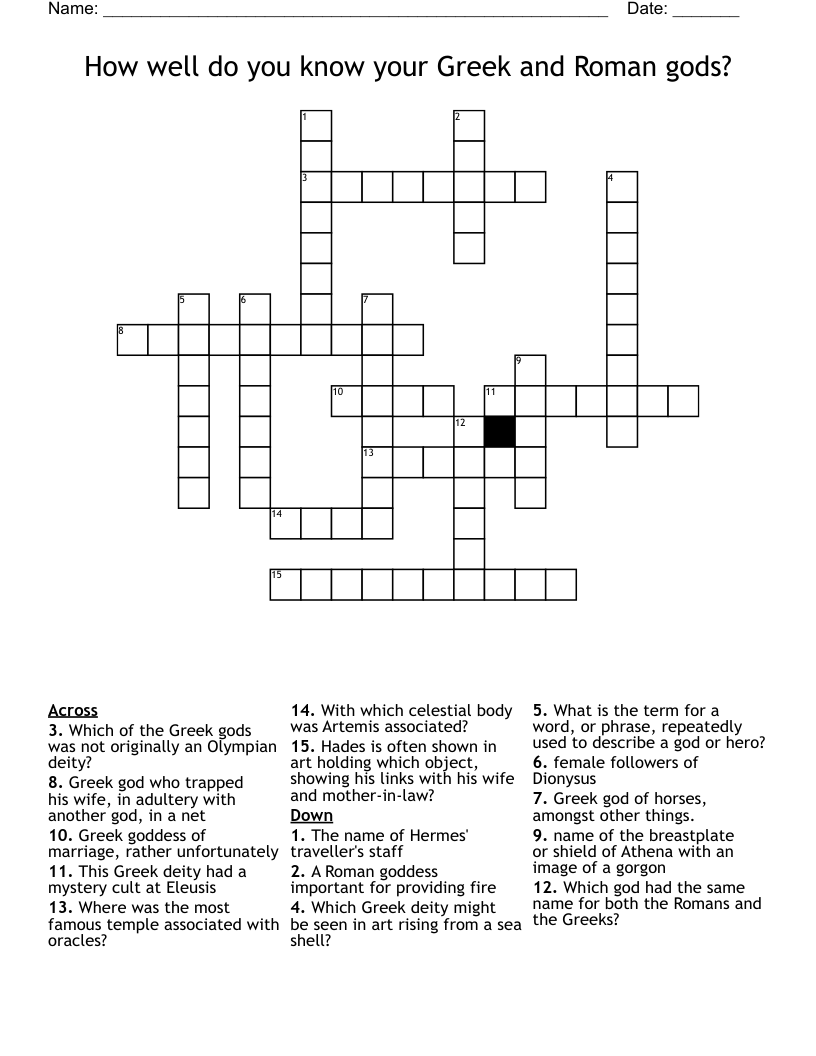 How well do you know your Greek and Roman gods? Crossword
