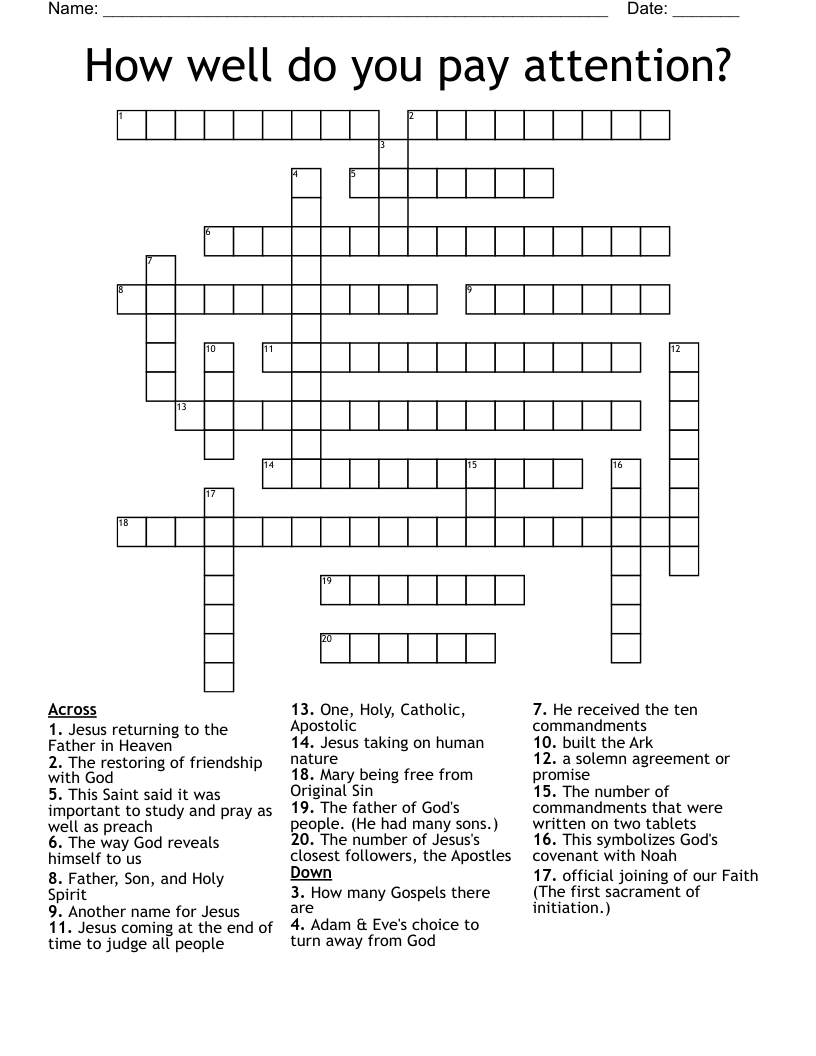 How well do you pay attention? Crossword