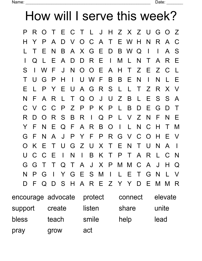 How will I serve this week? Word Search