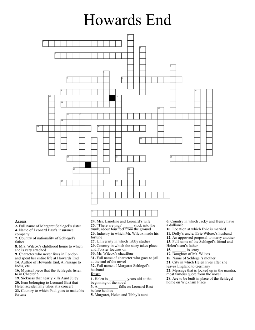 Howards End Crossword