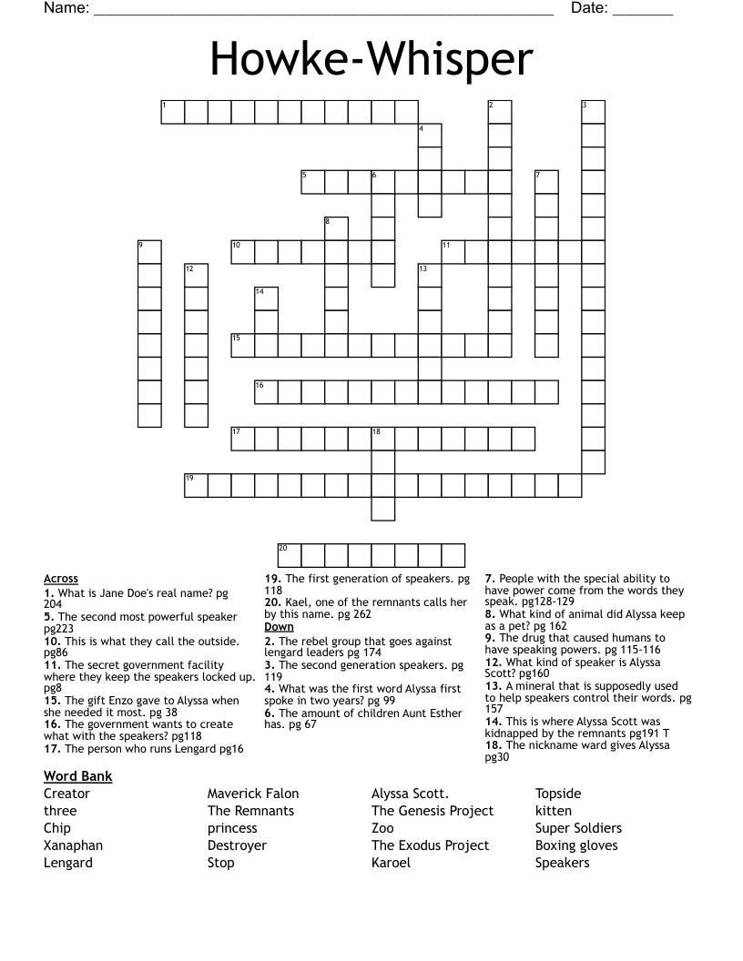 Howke-Whisper Crossword