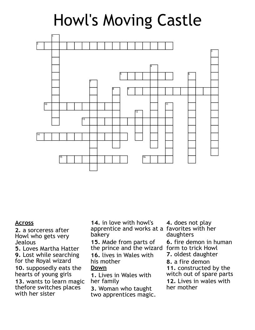 Howl's Moving Castle Crossword