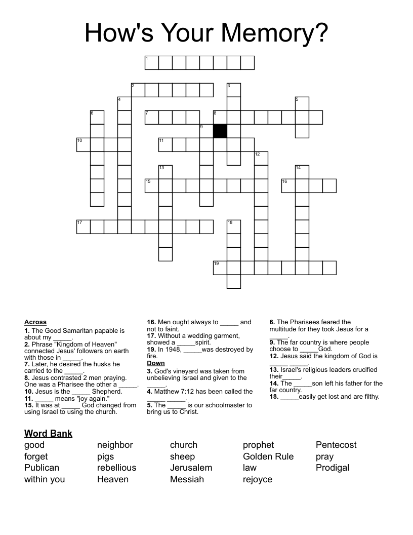 How's Your Memory? Crossword