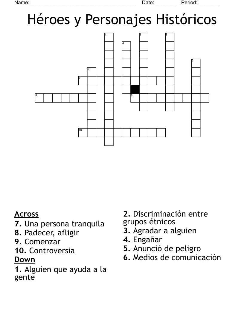 Héroes y Personajes Históricos  Crossword