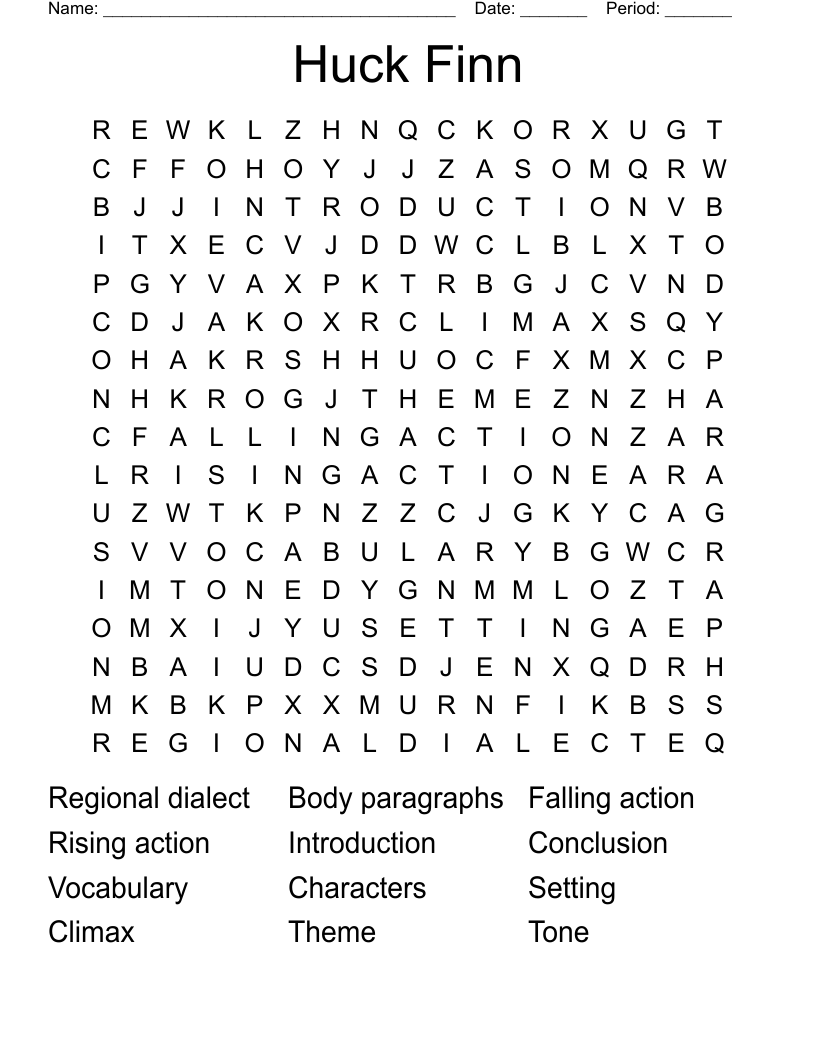 Huck Finn Word Search