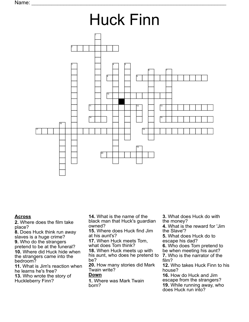 Huck Finn Crossword