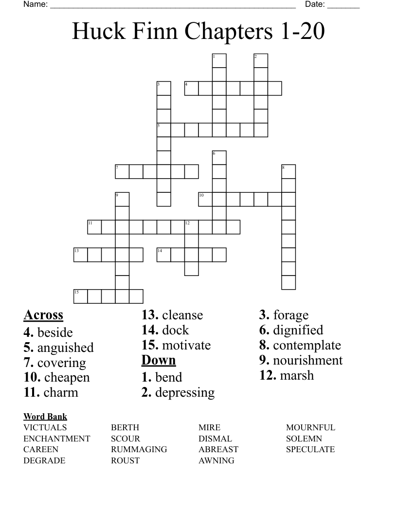 Huck Finn Chapters 1-20 Crossword