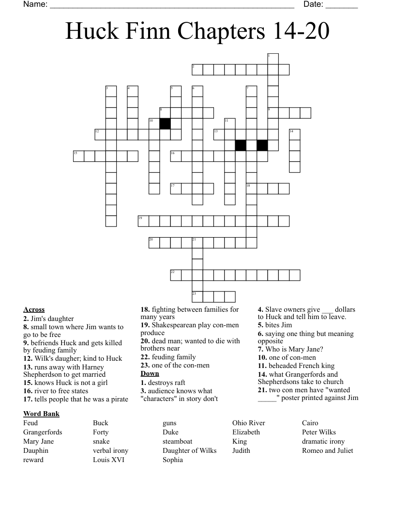 Huck Finn Chapters 14-20  Crossword