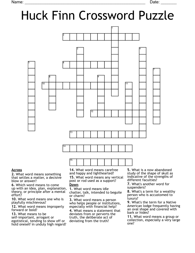 Huck Finn Crossword Puzzle