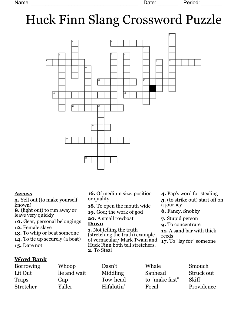 Huck Finn Slang Crossword Puzzle