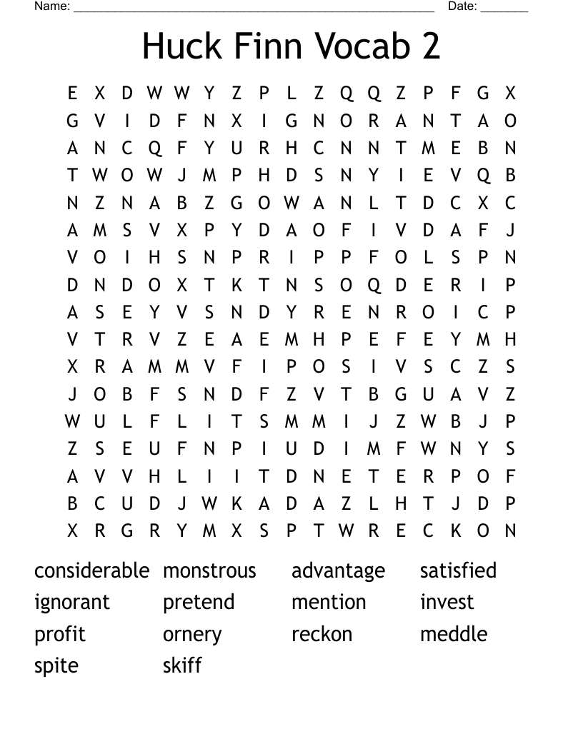 Huck Finn Vocab 2 Word Search