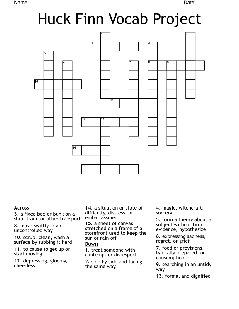 Huck Finn Vocab Project Crossword