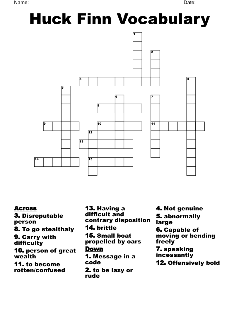Huck Finn Vocabulary  Crossword