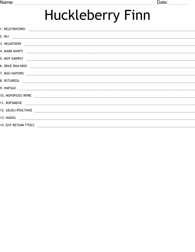 Huckleberry Finn Word Scramble
