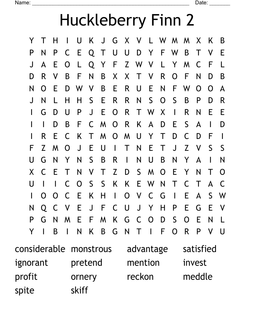 Huckleberry Finn 2 Word Search